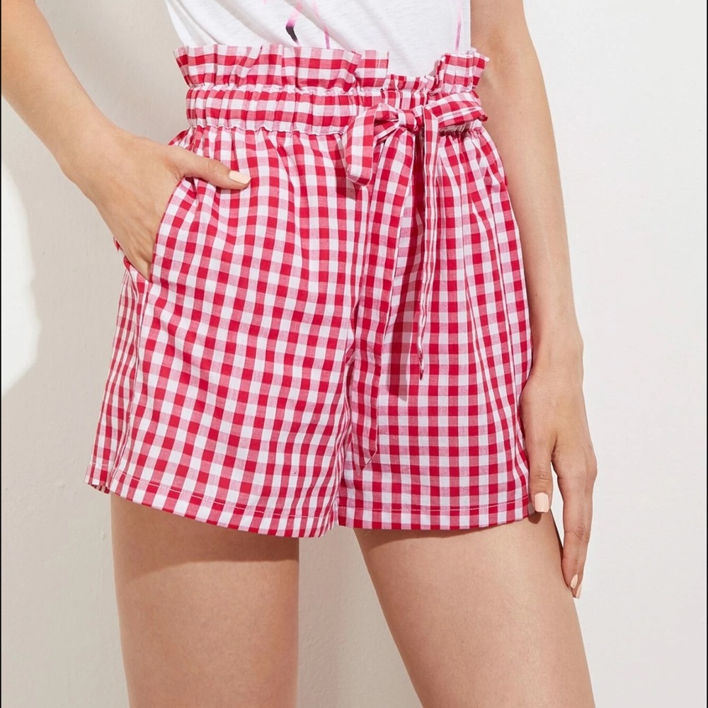 Shein Paperbag Red Gingham Shorts - Medium